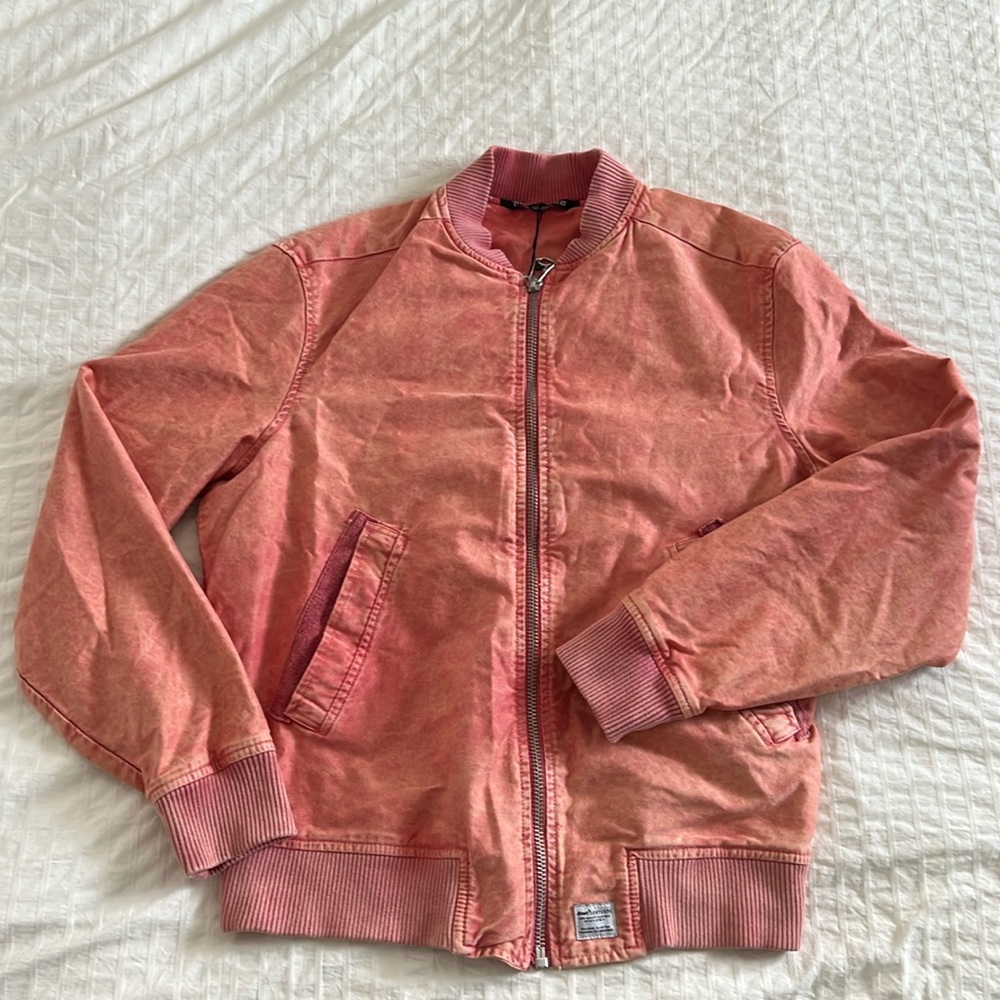 NWT Zara Pink Washed Denim Bomber Jacket